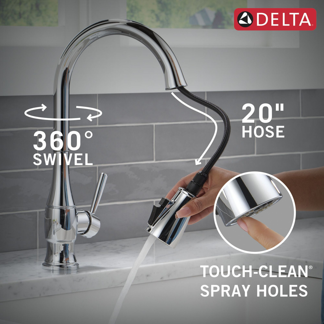 Delta 19831Z-SD-DST Hazelwood Single Handle Pull Down Kitchen Faucet with Soap Dispenser and ShieldSpray Technology, Chrome