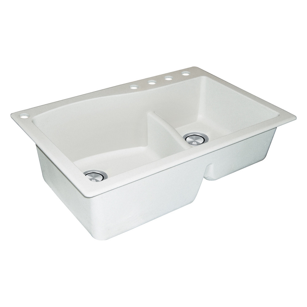 33" X 22" X 10" Double Offset Drop-in Installation with 5 BACDE Faucet Holes, In White