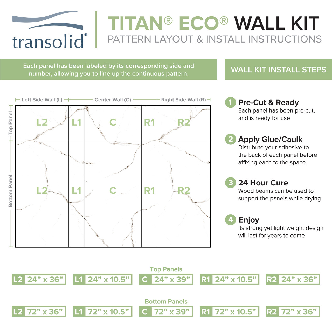 Transolid TWWCSK603296-KI01GBS Titan 60-in x 32-in x 96-in Walk-In Shower Kit with End Drain, White Caruso, Brushed Stainless