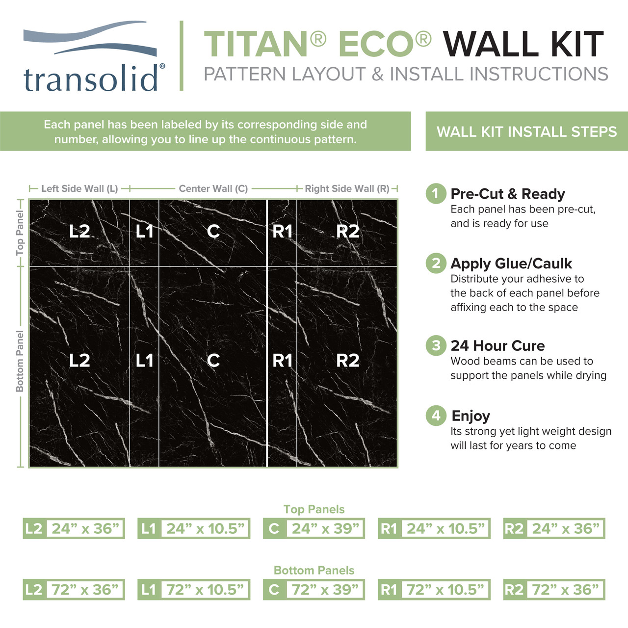 Transolid TWWCSK603296-KI03GBS Titan 60-in x 32-in x 96-in Walk-In Shower Kit with End Drain, Black Caruso, Brushed Stainless