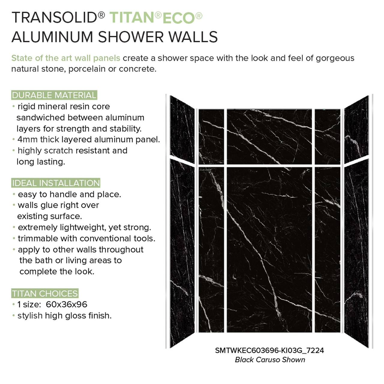 Transolid TWWCSK603296-KI03GPC Titan 60-in x 32-in x 96-in Walk-In Shower Kit with End Drain, Black Caruso, Polished Chrome
