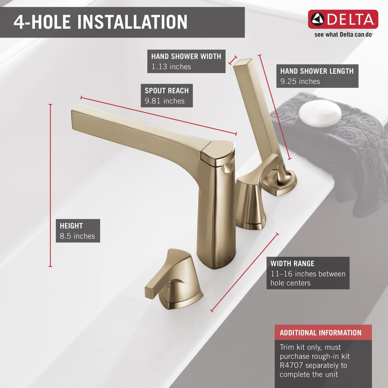 Delta T4774-CZ Zura Delta Zura 4-hole Roman Tub with Handshower Trim, Champagne Bronze