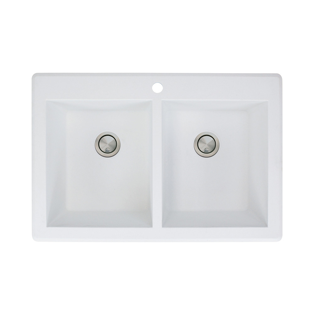 33.0625-in x 22.0625-in x 9.5-in Granite Double Equal Drop-in 1-Hole Kitchen Sink in White with Grids, Strainer, Disposer Strainer, Installation Kit