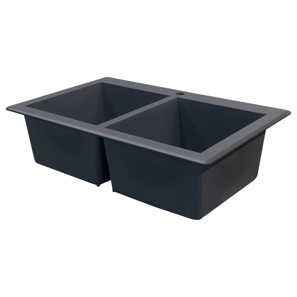 33.0625-in x 22.0625-in x 9.5-in Granite Double Equal Drop-in 1-Hole Kitchen Sink in Grey with Grids, Strainer, Disposer Strainer, Installation Kit