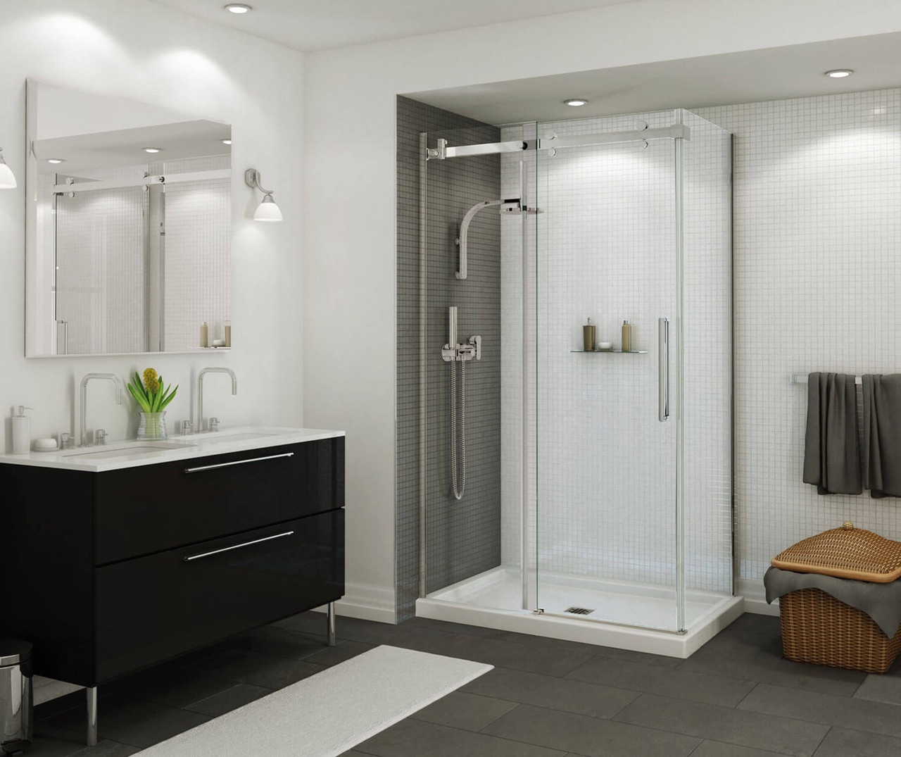 48in x 34in Rectangular Corner Left Acrylic Shower Base with Center Drain, in White