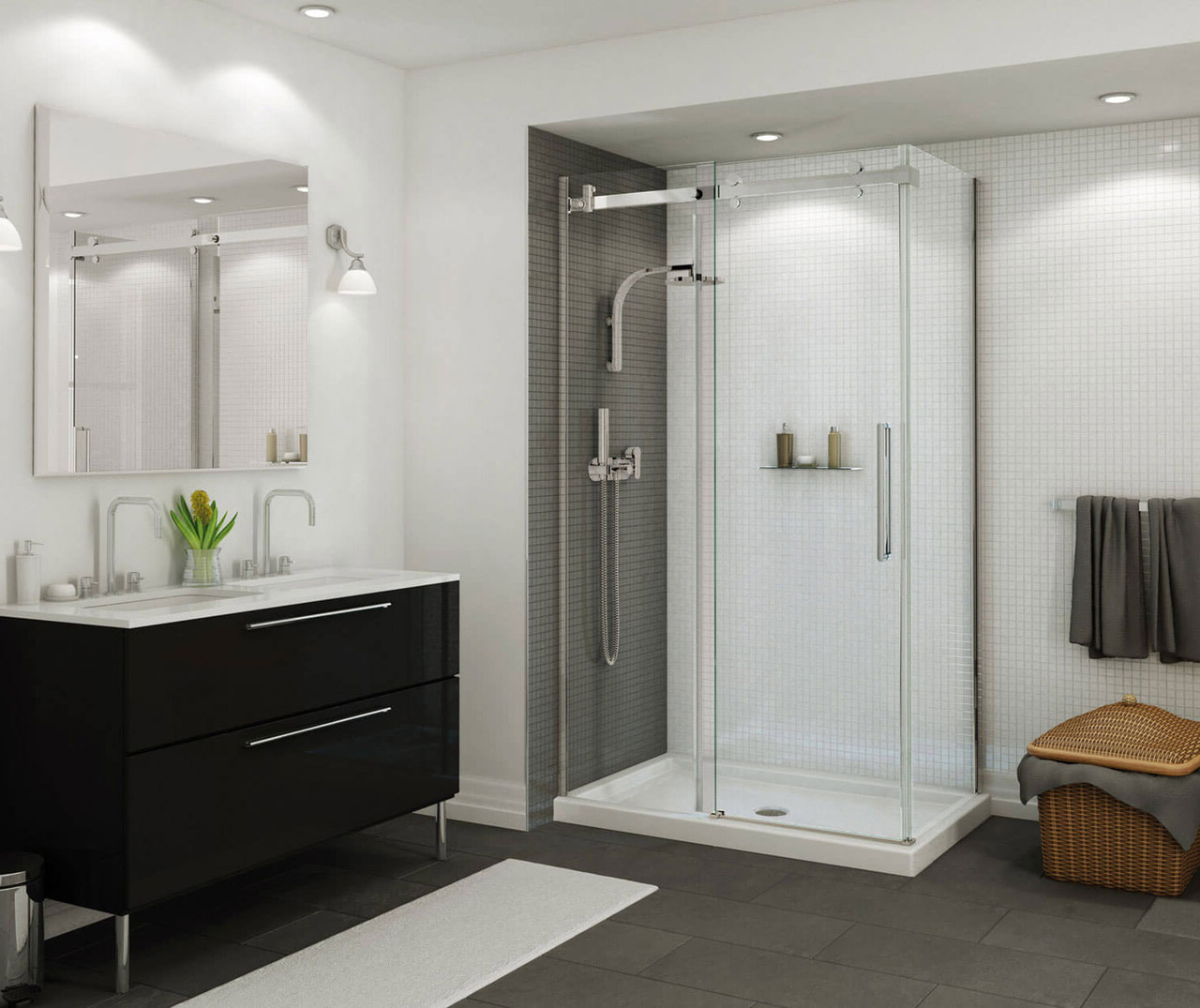 48in x 36in Rectangular Corner Left Acrylic Shower Base with Center Drain, in White