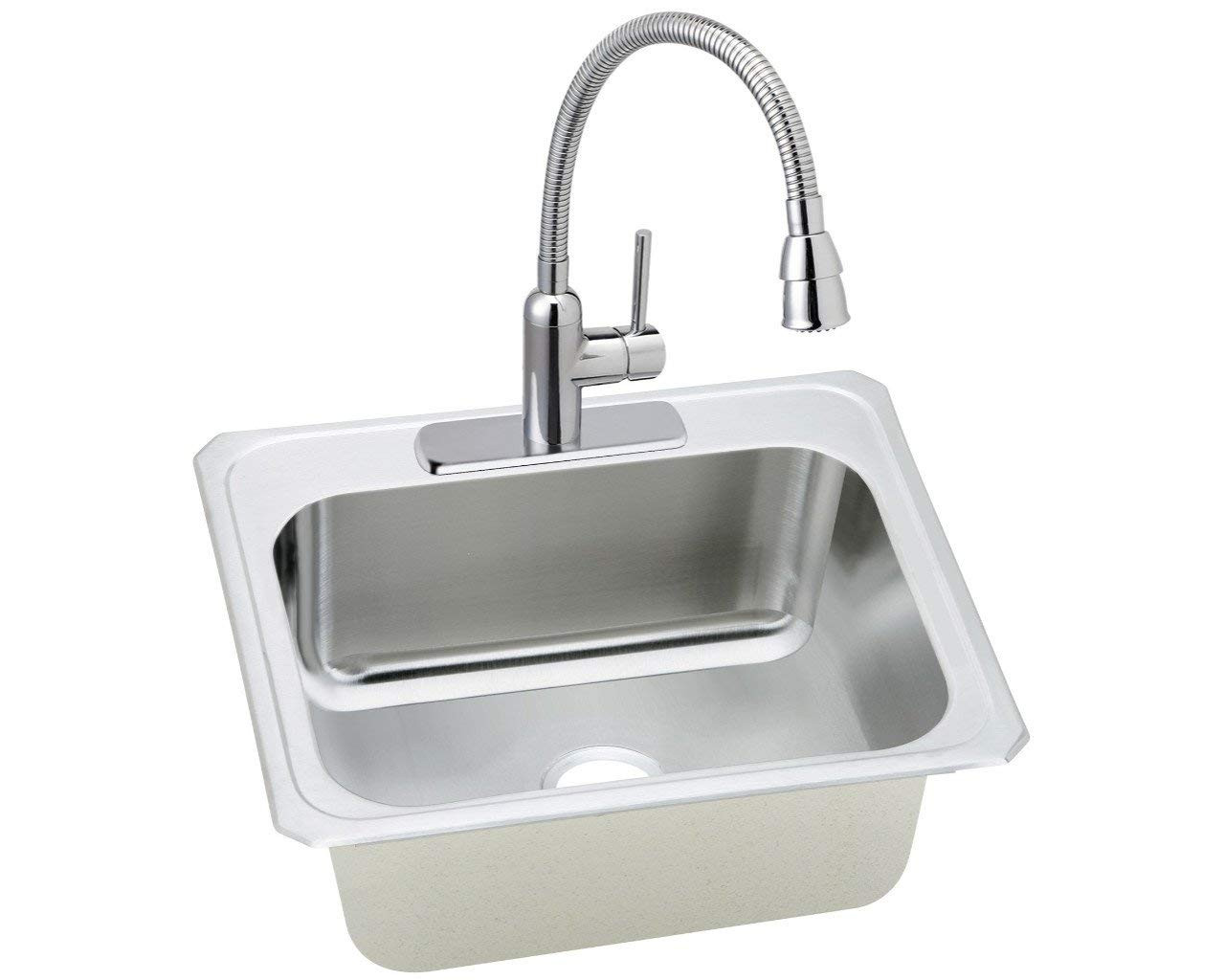 25" x 22" x 12-1/4" 20 Gauge Stainless Steel Single Bowl Drop-in Sink and Faucet Kit in Brushed Satin