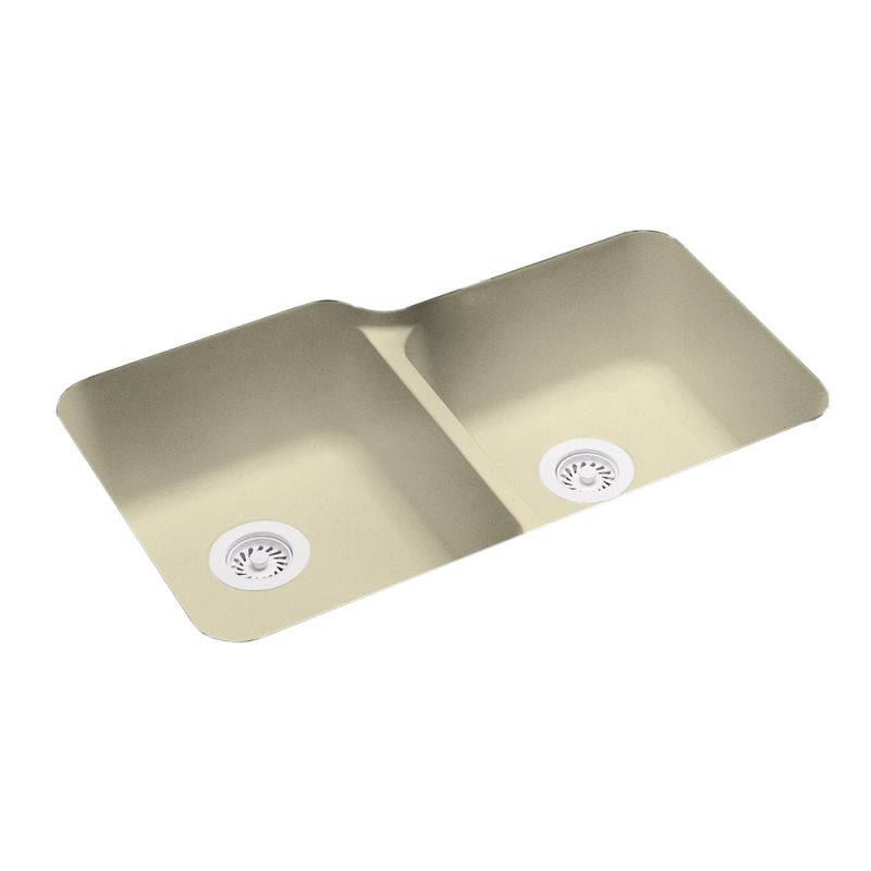 32.75-in D x 21.125-in W x 8.25-in H Solid Surface Undermount Double Bowl Kitchen Sink with 0-Hole in Bone