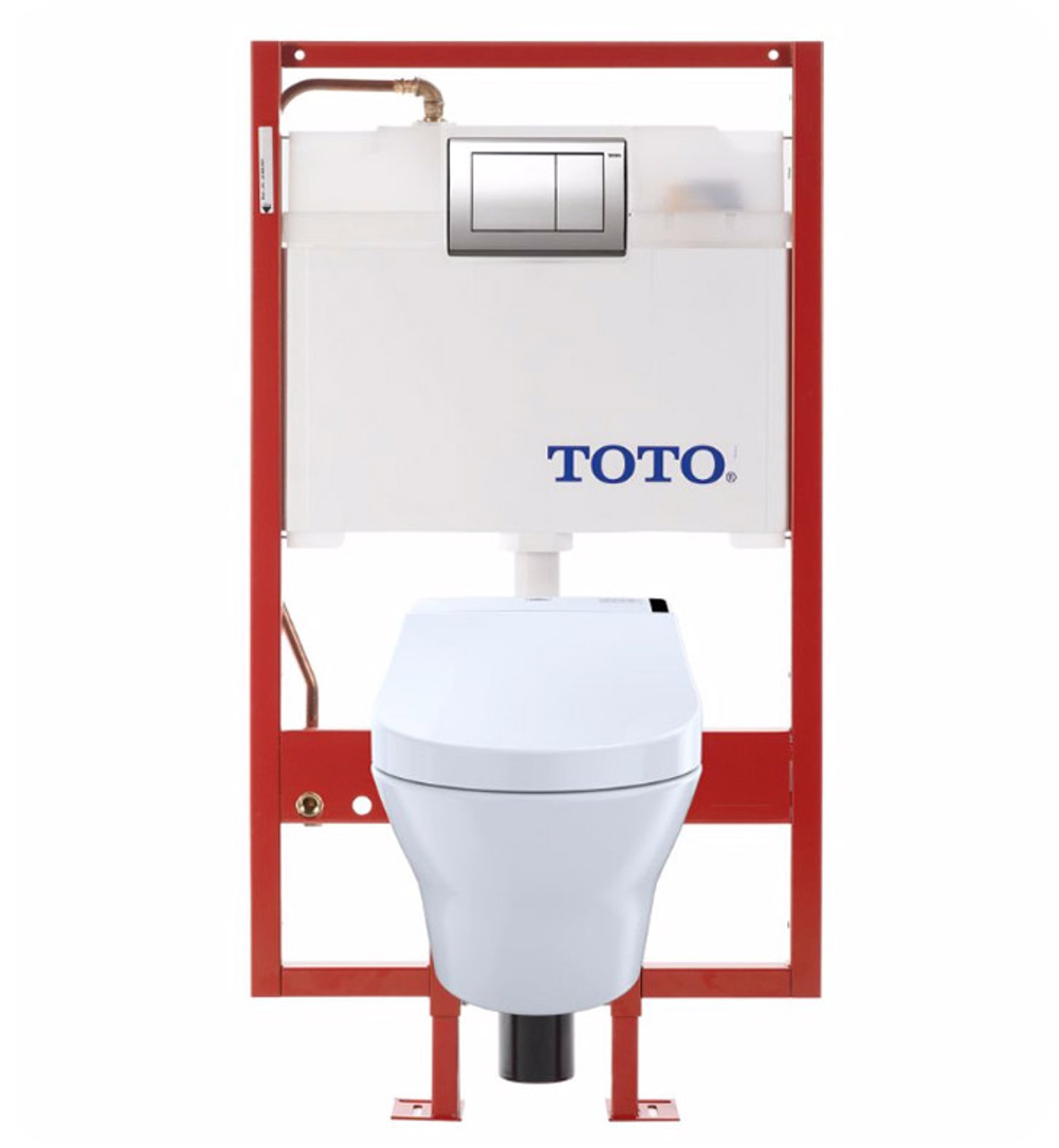Toto CWT4372047MFG-3#01 1.28 and 0.9 GPF One-Piece D-Shape Dual Flush Wall-Hung Round Toilet with Copper Supply Line in Cotton