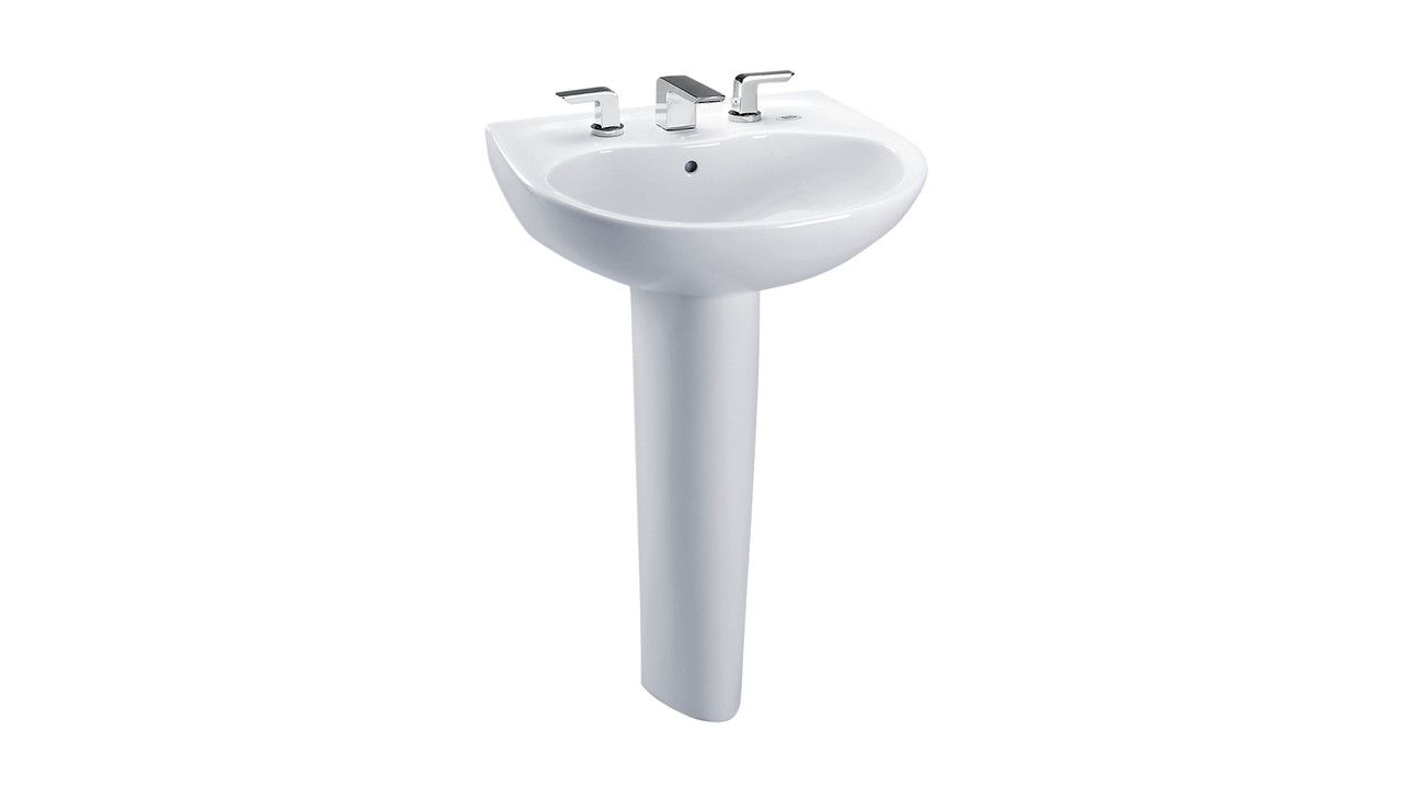 Toto LPT241.4G#01 4-in Faucet Center Pedestal Lavatory with CeFiONtect in Cotton