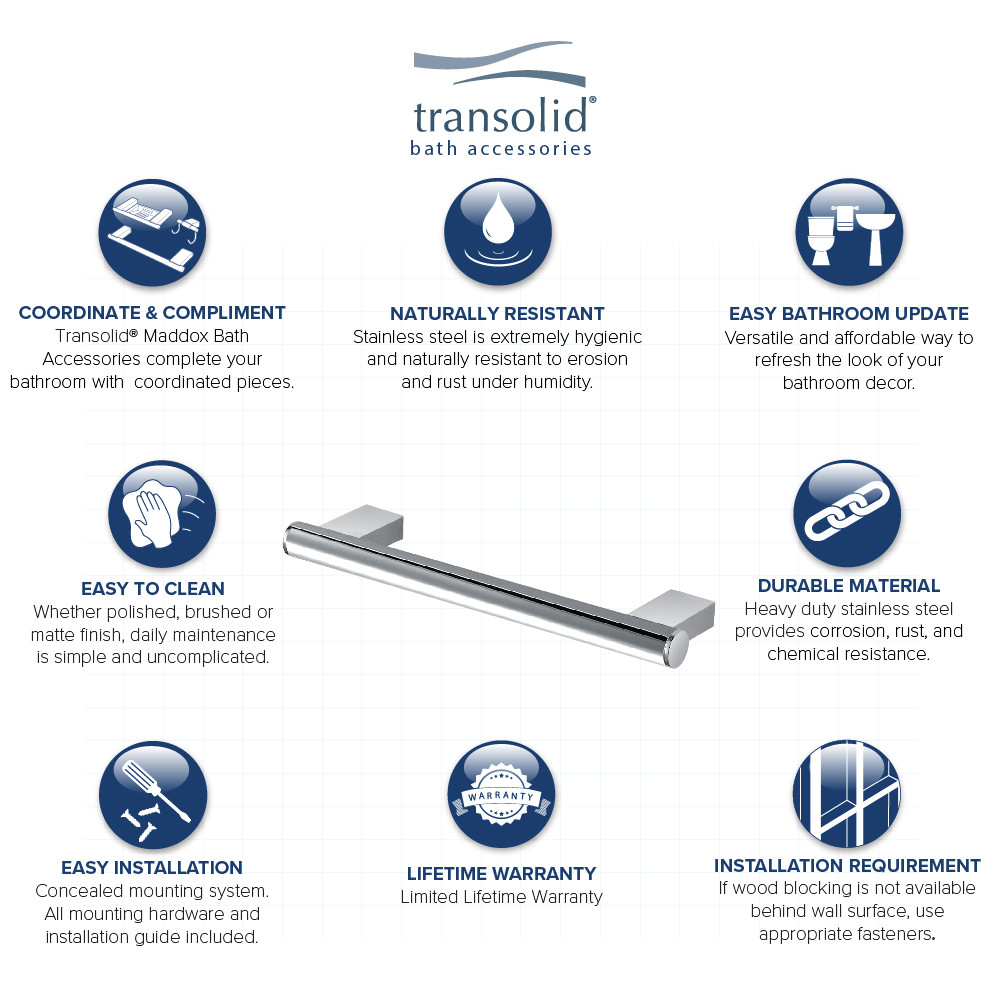 Transolid MS18PC 18-inch Grab Bar, In Polished Chrome