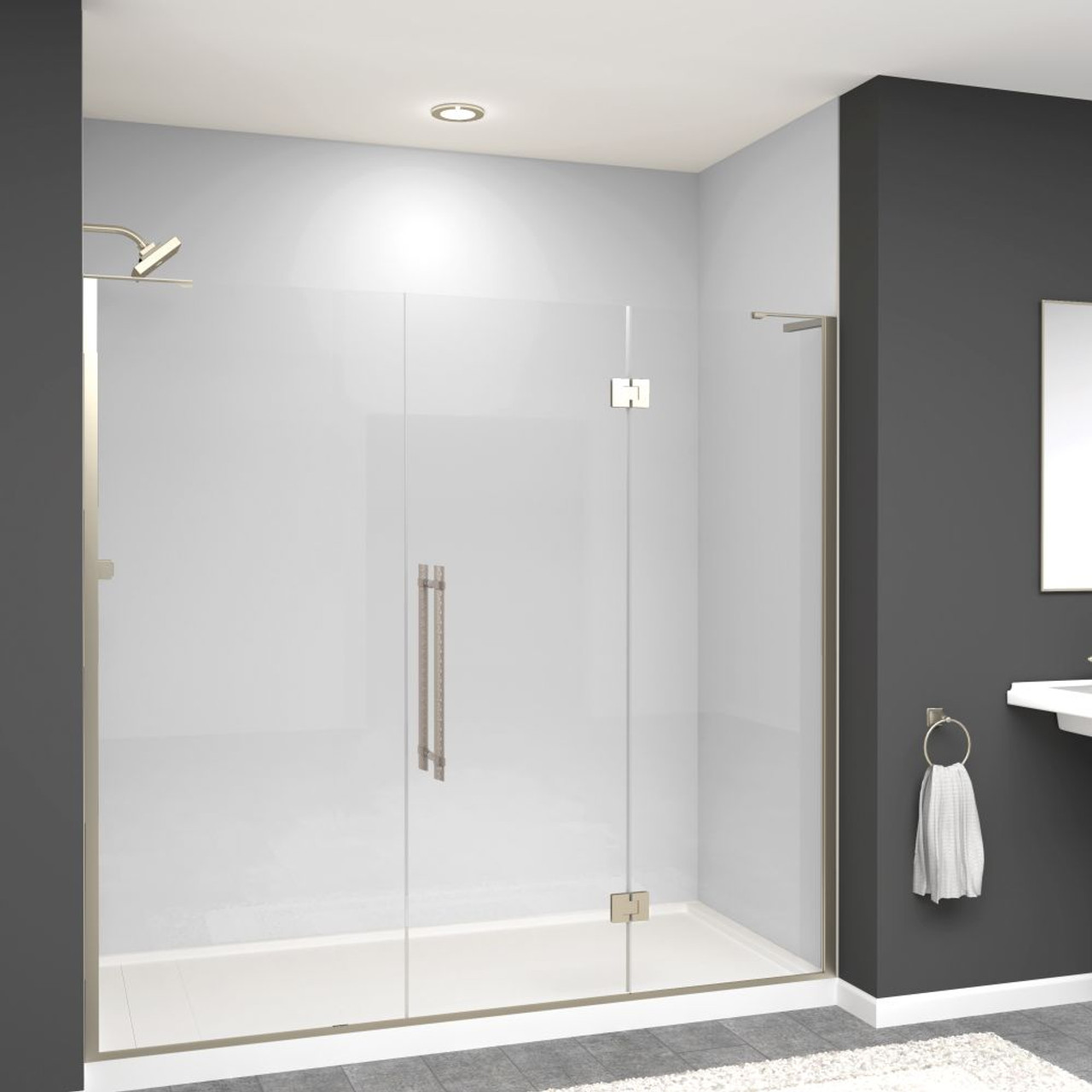 Transolid EHTF78247610C-BK-BS Elizabeth 78-in W x 76-in H Hinged Shower Door in Brushed Stainless with Clear Glass