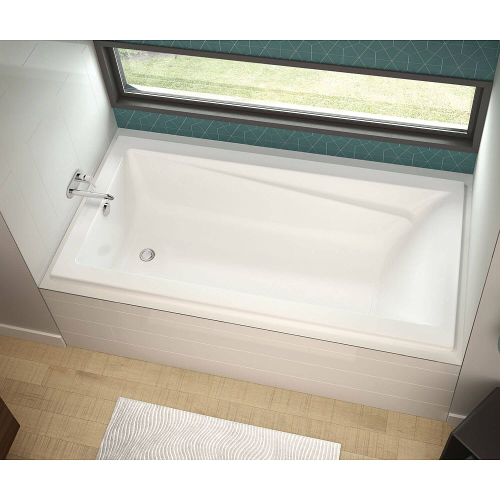 60in x 36in x 18in Rectangular Drop-in Acrylic Soaking Bathtub with End Drain, in White