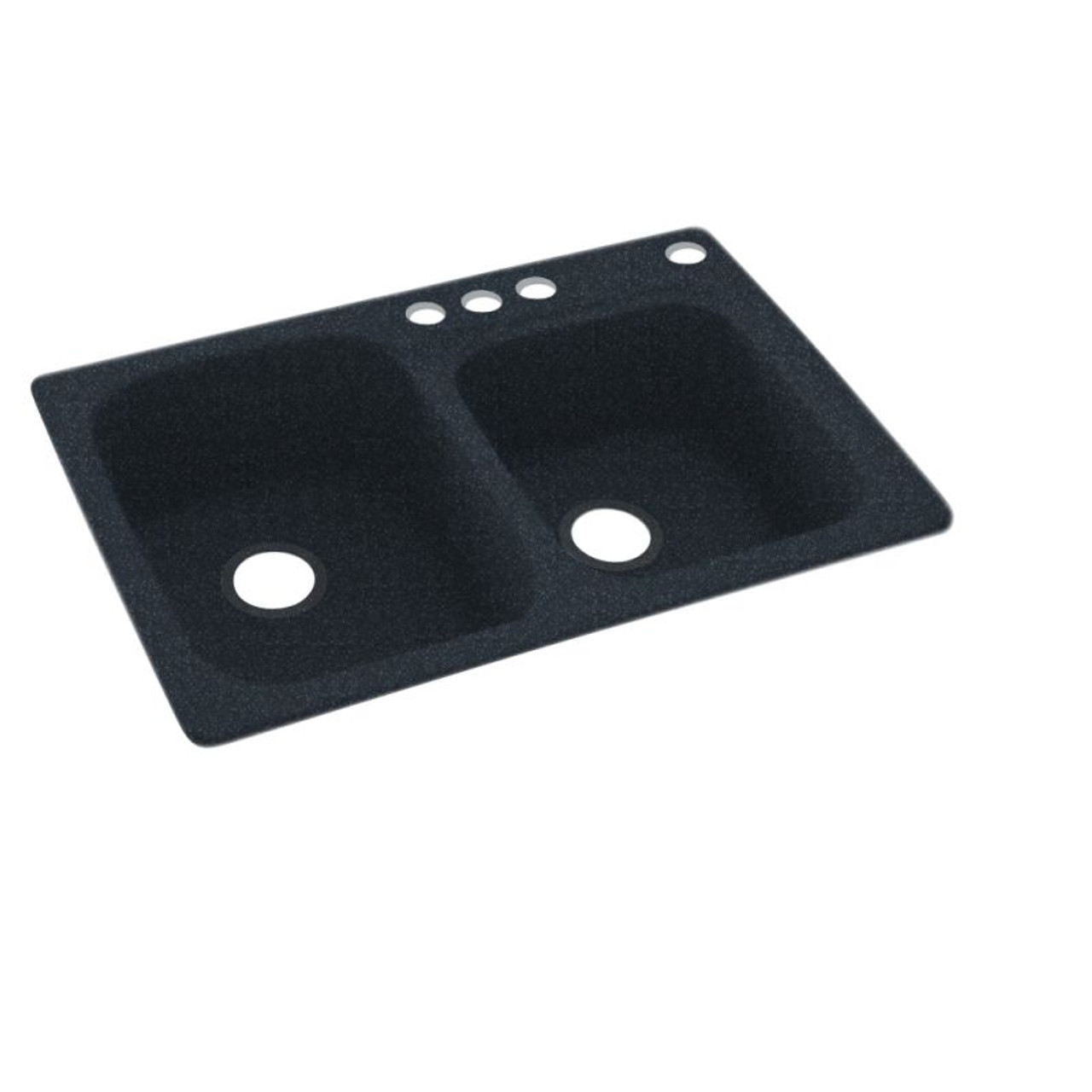 33-in D x 22-in W x 9-in H Solid Surface Dual Mount Double Bowl Kitchen Sink with 4-Hole in Black Galaxy