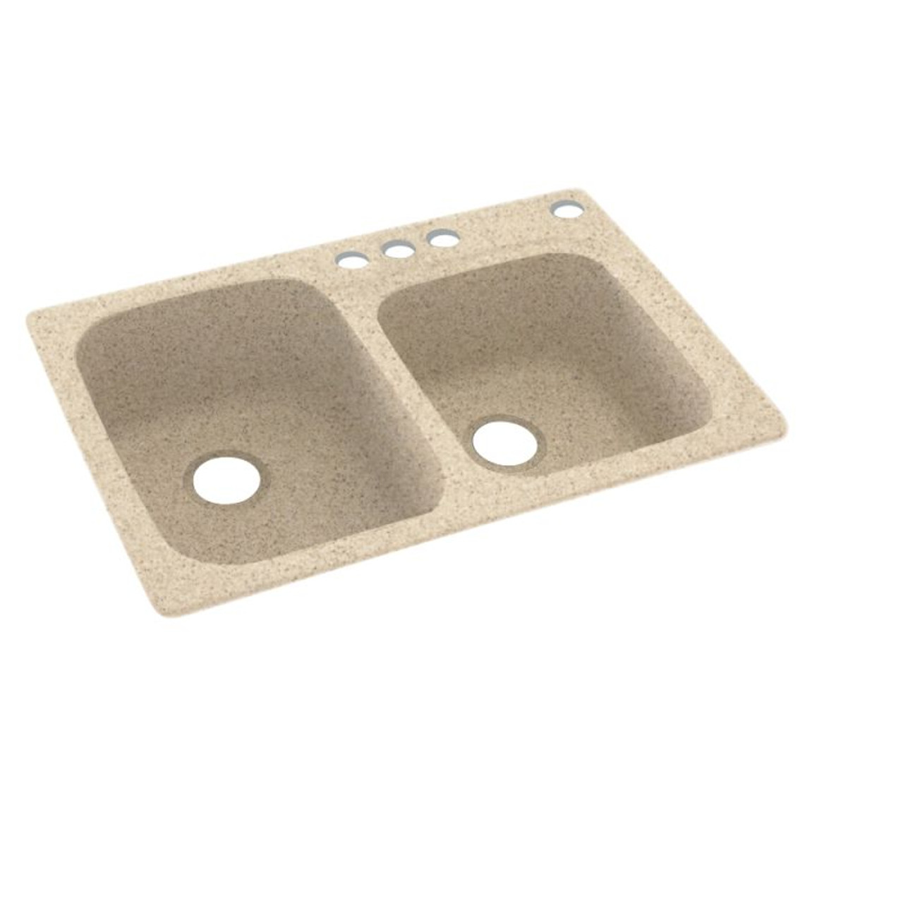 33-in D x 22-in W x 9-in H Solid Surface Dual Mount Double Bowl Kitchen Sink with 4-Hole in Bermuda Sand