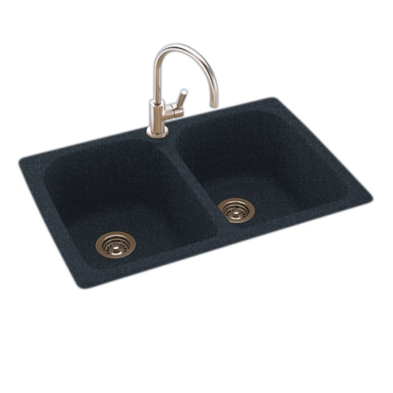 33-in D x 22-in W x 10.5-in H Solid Surface Dual Mount Double Bowl Kitchen Sink with 1-Hole in Black Galaxy