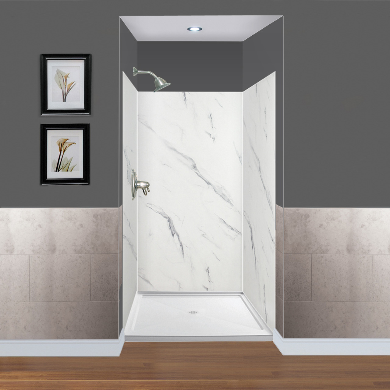 Transolid EWKX604896-41 Expressions 48" X 60" X 96" 6-Piece Tub/Shower Wall Kit with Extension Kit, In Bianca