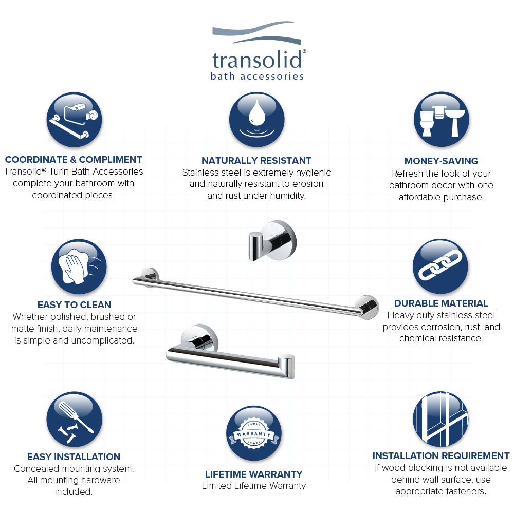 3-Piece Bathroom Accessory Kit Including a robe hook, a toilet paper holder, and a 24-in towel bar, in Polished Chrome