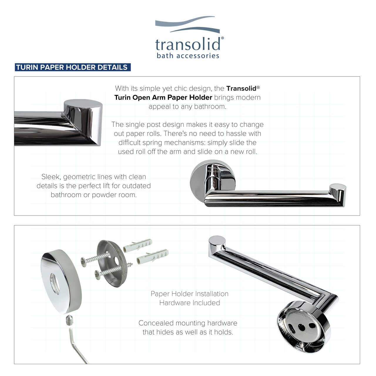3-Piece Bathroom Accessory Kit Including a robe hook, a toilet paper holder, and a 24-in towel bar, in Polished Chrome