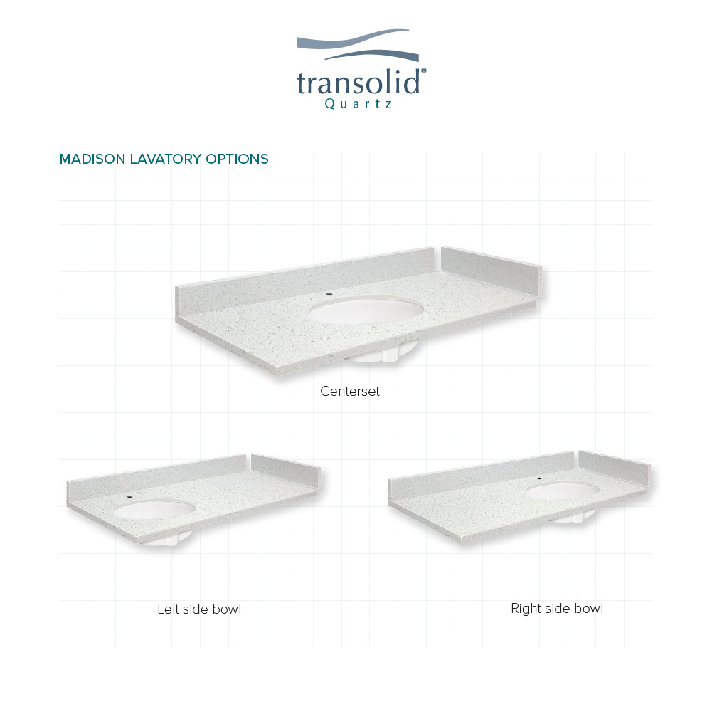 Transolid VT34x22-1OU-3A-A-W-4  34 in. W x 22.25 in. D Quartz Vanity Top in Milan White with 4in Centerset and Oval Undermount Sink