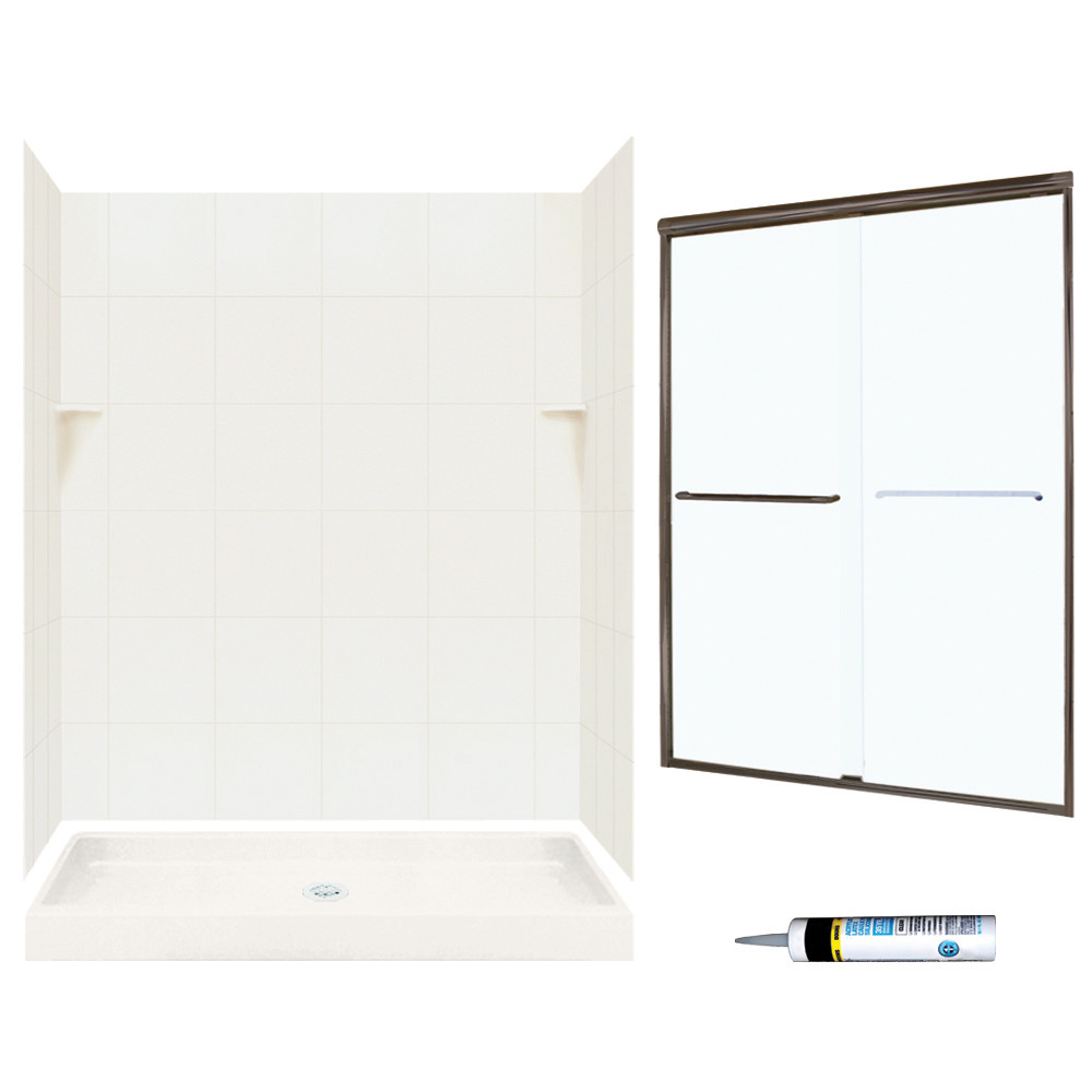 Swan SQP3460018-M58570BC 72.5-in x 60-in x 34-in 5-Piece Alcove Shower Kit in Bisque