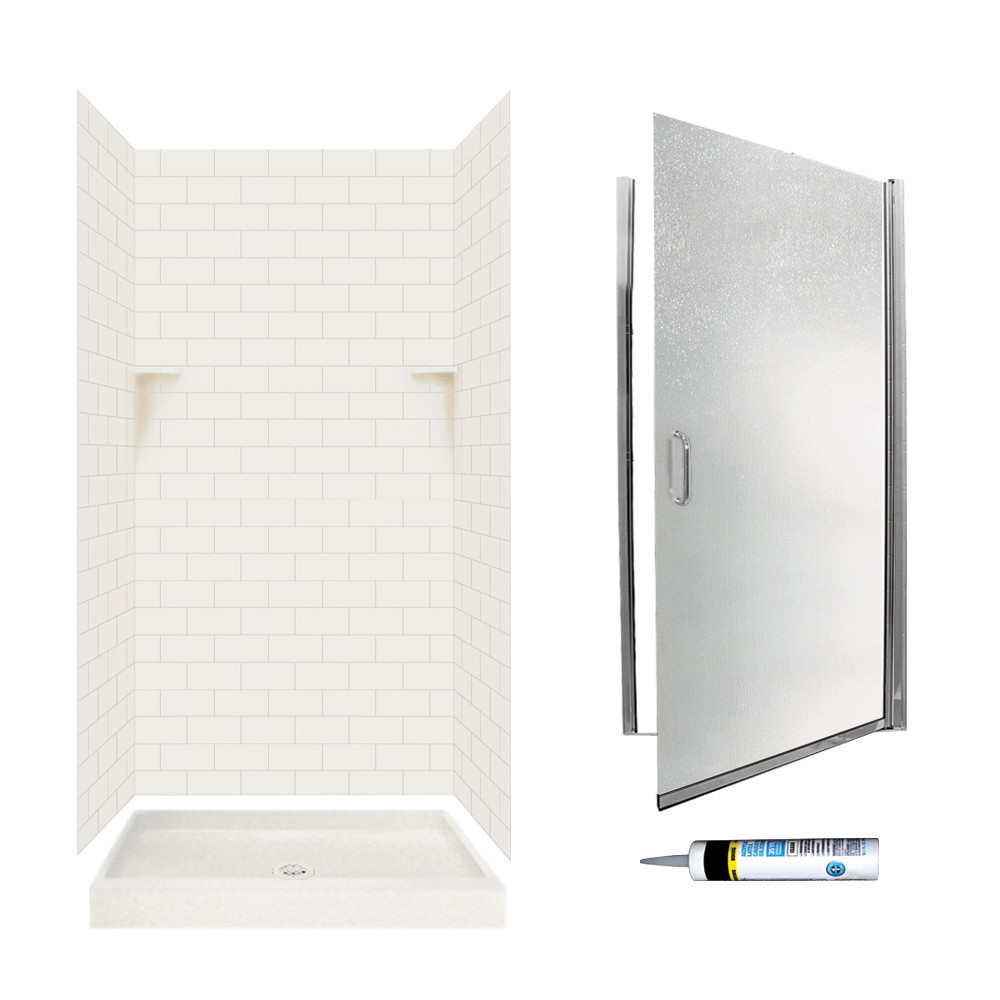 Swan STP3636018-M34570CR 72.5-in x 36-in x 36-in 5-Piece Alcove Shower Kit in Bisque