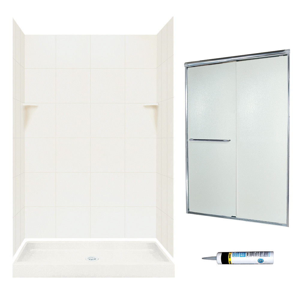 Swan SQP3248018-M46570CR 72.5-in x 48-in x 32-in 5-Piece Alcove Shower Kit in Bisque