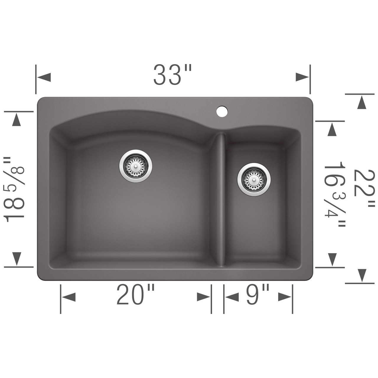 Blanco 441464 22-In X 33-In Double-Basin Granite Drop-In Or Undermount 1-Hole Residential Kitchen Sink in Cinder