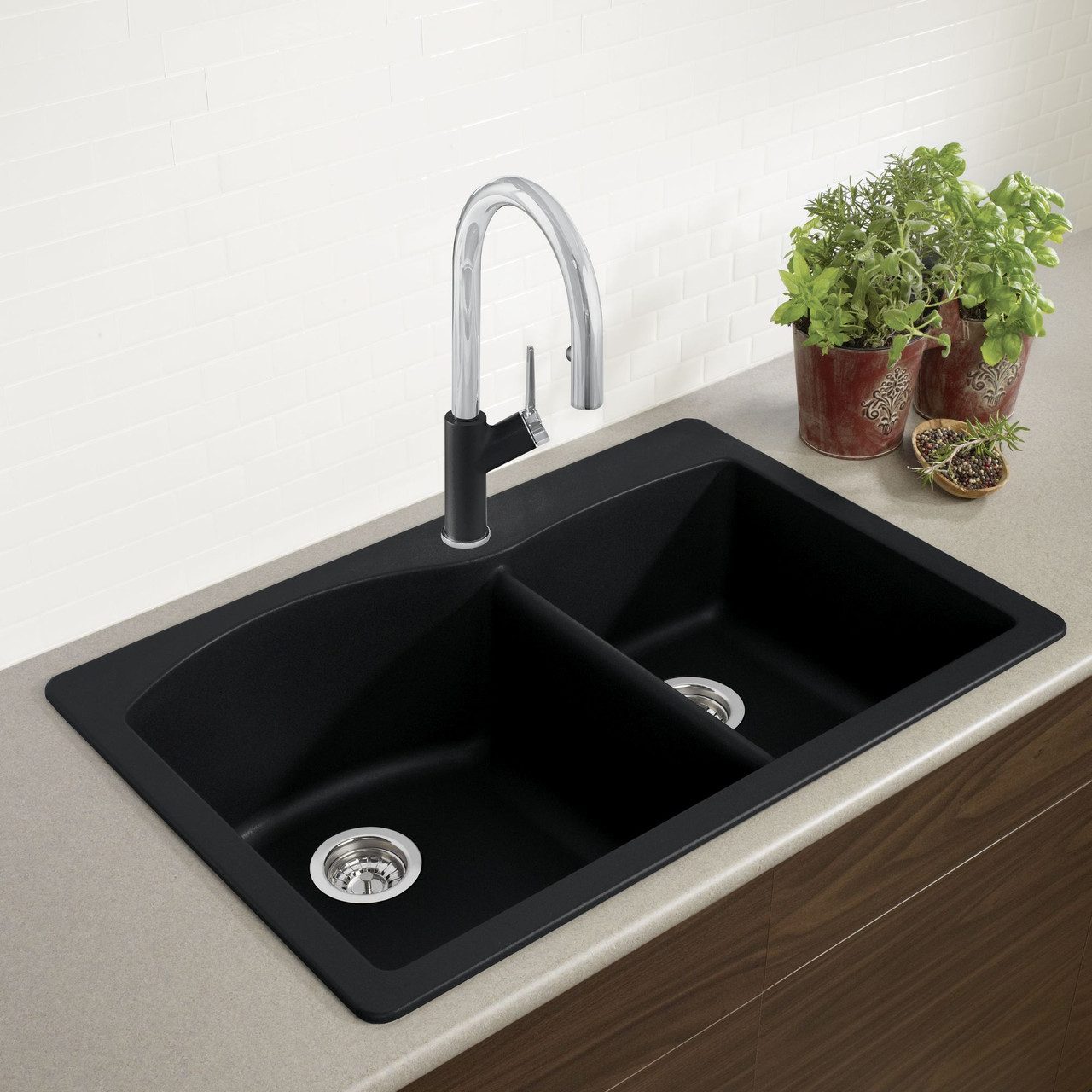 Blanco 440215 22-In X 33-In Double-Basin Granite Drop-In Or Undermount 1-Hole Residential Kitchen Sink in Anthracite