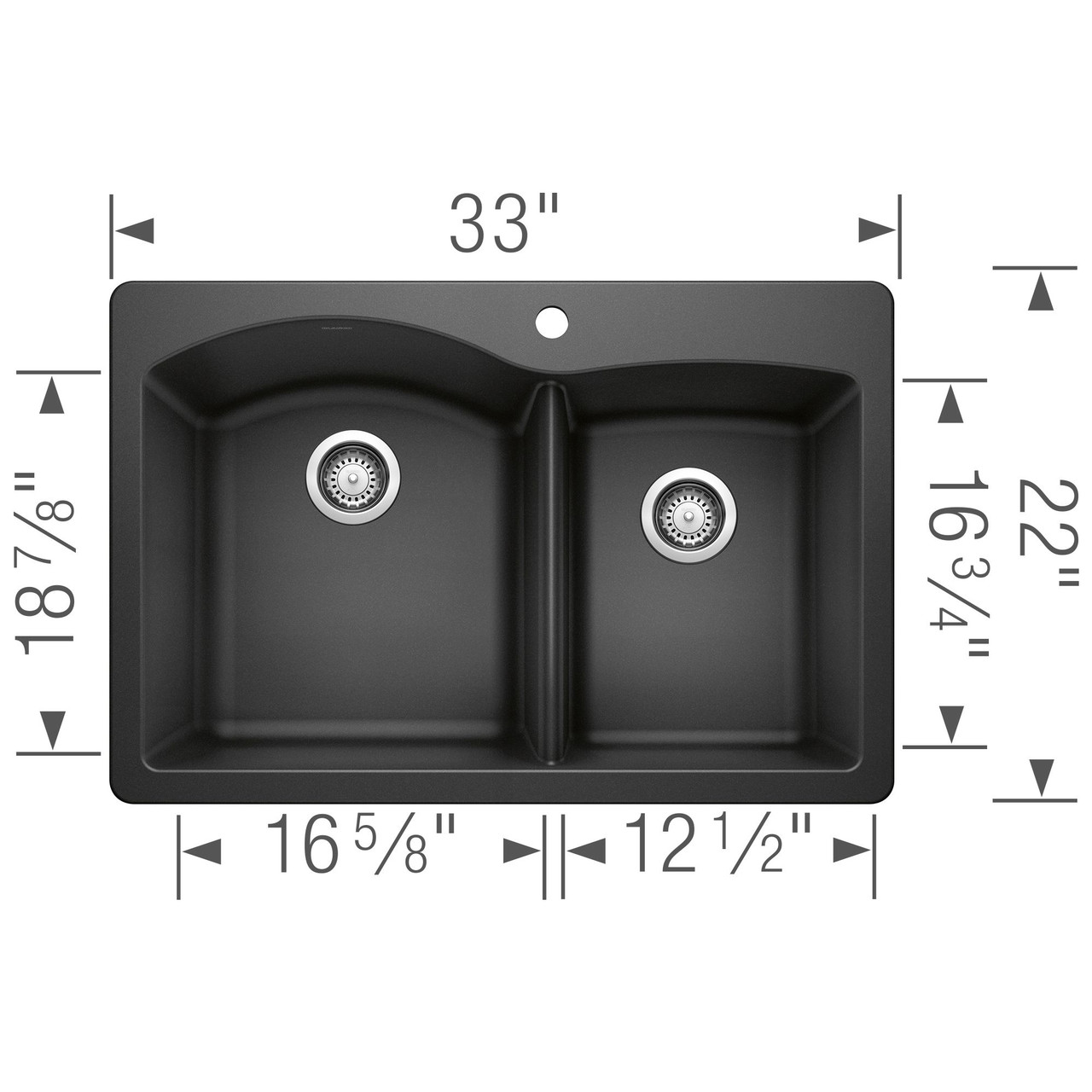 Blanco 440215 22-In X 33-In Double-Basin Granite Drop-In Or Undermount 1-Hole Residential Kitchen Sink in Anthracite