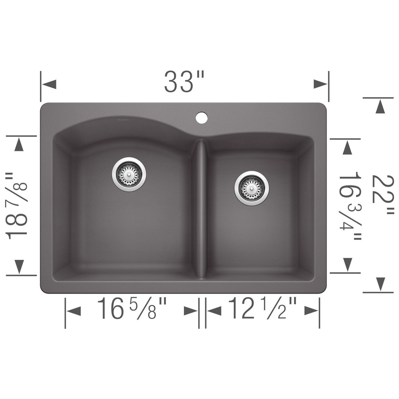 Blanco 441465 22-In X 33-In Double-Basin Granite Drop-In Or Undermount 1-Hole Residential Kitchen Sink in Cinder