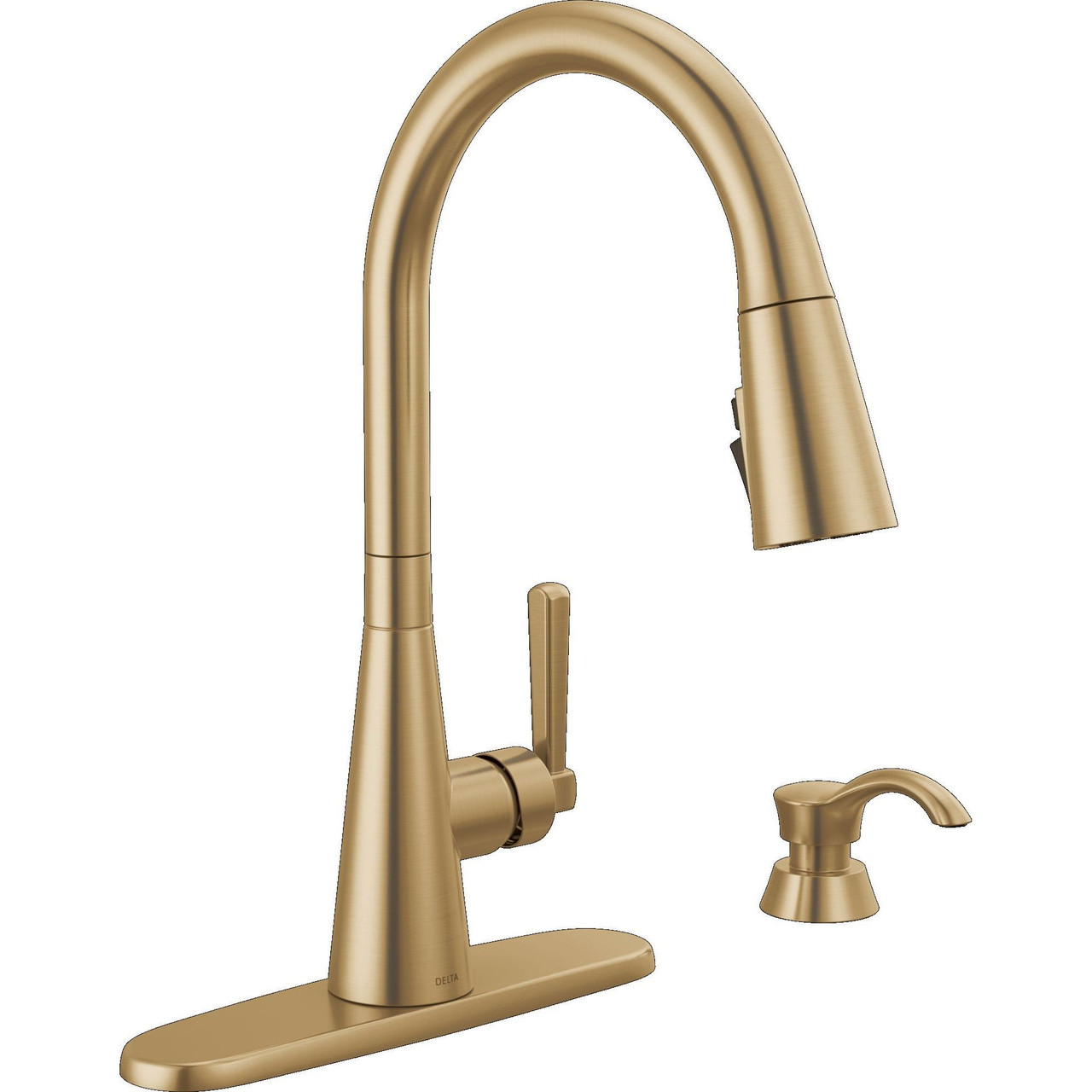 Delta 19893Z-CZSD-DST Boyd 11.63-in x 10.75-in x 16.50-in Single-Handle Pull-Down Kitchen Faucet with Soap Dispenser and Shieldspray Technology, Champagne Bronze