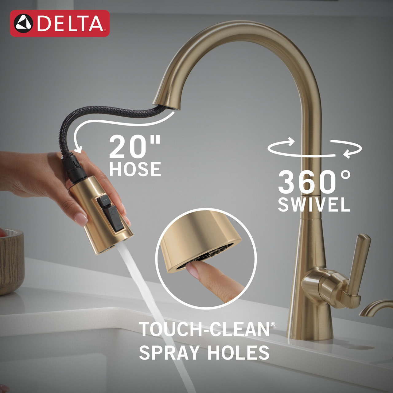 Delta 19893Z-CZSD-DST Boyd 11.63-in x 10.75-in x 16.50-in Single-Handle Pull-Down Kitchen Faucet with Soap Dispenser and Shieldspray Technology, Champagne Bronze
