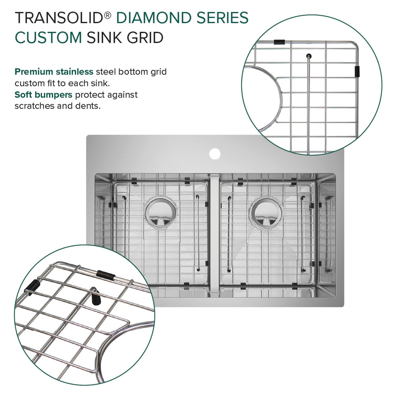 Diamond Sink Kit with Equal Double Bowls, Micro Dual Mount Installation, Magnetic Accessories Kit, and Drain Kit