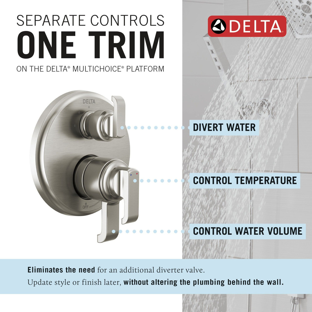Delta T27889-SS-PR Tetra 17 Series Integrated Diverter Trim with 3-Setting, Lumicoat Stainless