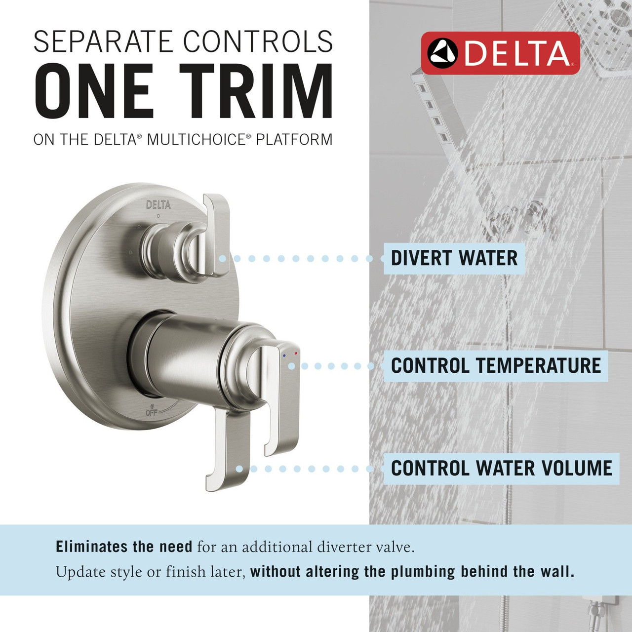 Delta T27T889-SS-PR Tetra TempAssure 17T Series Integrated Diverter Trim with 3-Setting, Lumicoat Stainless