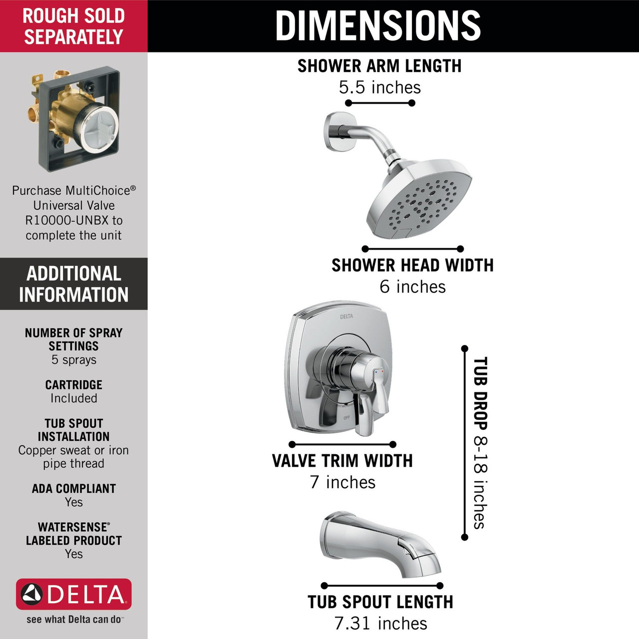 Delta T17476 Stryke 17 Series Tub and Shower Only, Chrome