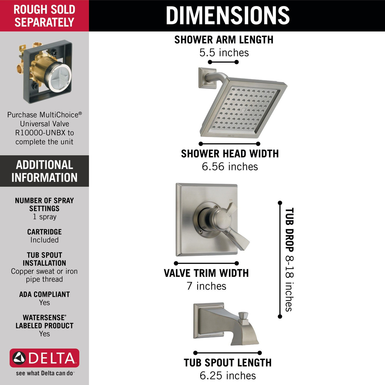Delta T17451-SS-WE Dryden Monitor 17 Series Tub & Shower Trim, Stainless
