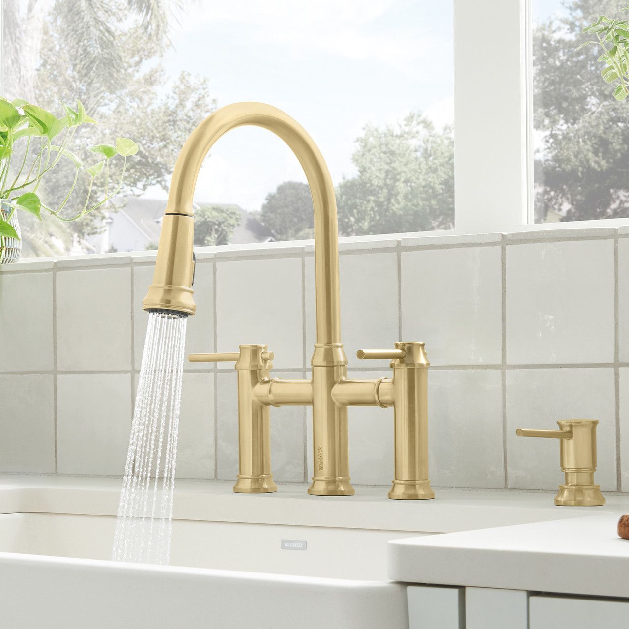 Blanco 442981 Empressa Pull-Down Bridge Faucet 1.5 GPM in Satin Gold