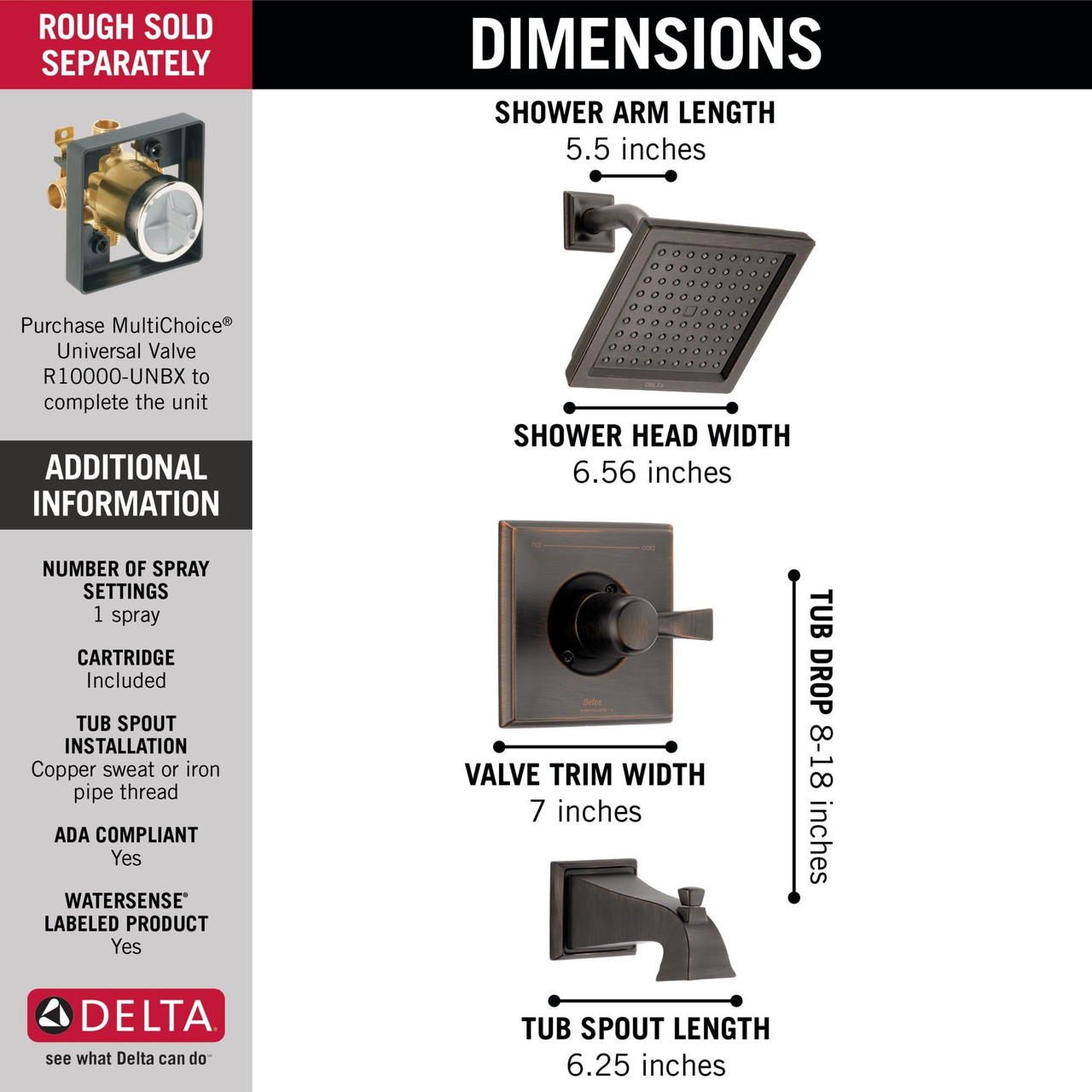 Delta T14451-RB-WE Dryden Monitor 14 Series Tub & Shower Trim, Venetian Bronze