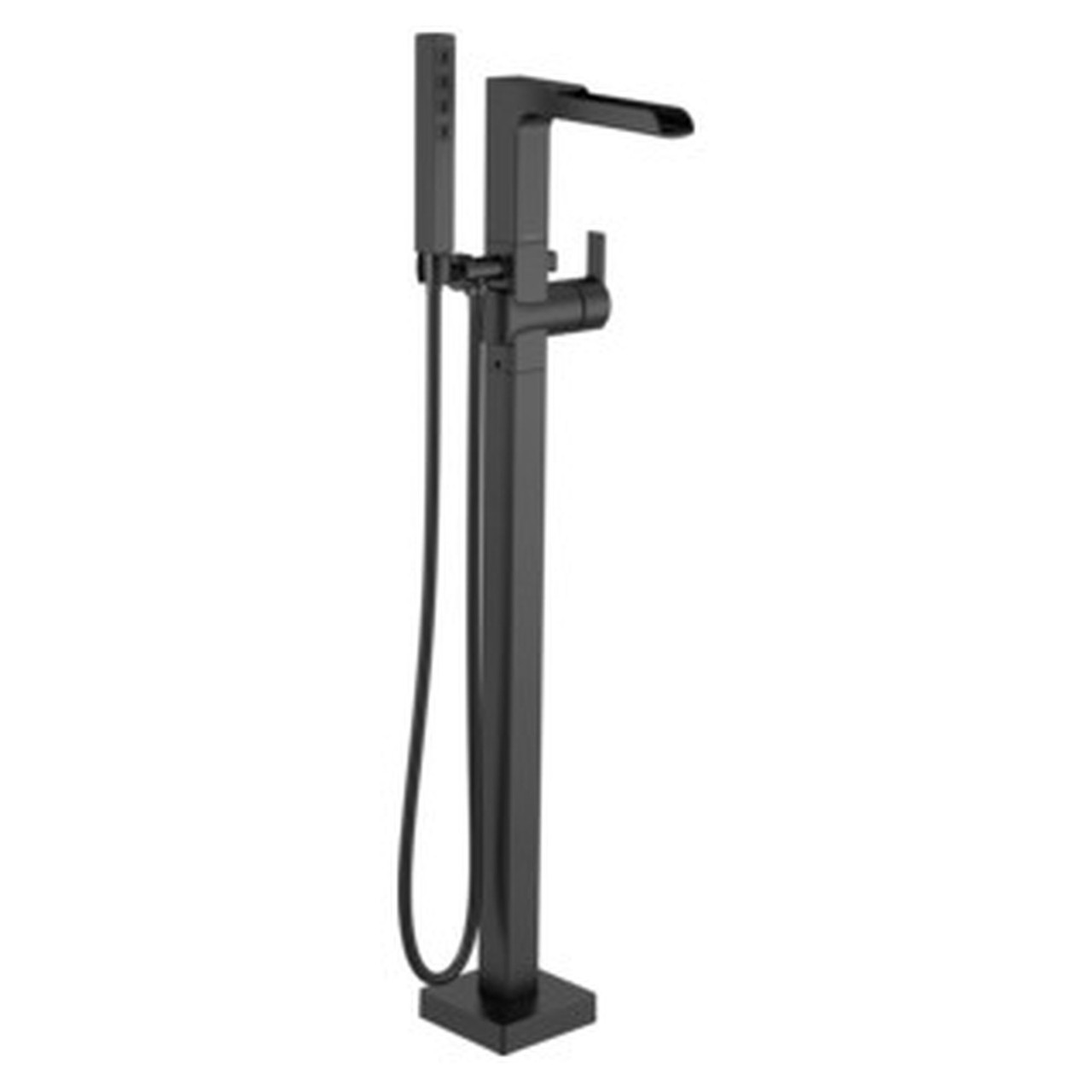 Delta T4768-BLFL Ara Delta Ara Single Handle Floor Mount Channel Spout Tub Filler Trim with Hand Shower, Matte Black