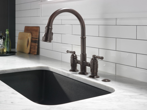 Delta 2390L-RB-DST Broderick Two Handle Pull Down Bridge Kitchen Faucet, Venetian Bronze