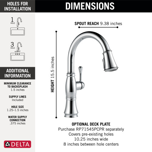 Delta 9197-PR-DST Cassidy Single Handle Pull Down Kitchen Faucet, Lumicoat Chrome