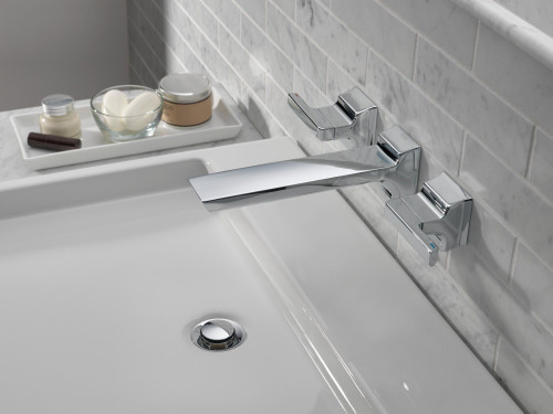 Delta T3599LF-PR-WL Pivotal Two Handle Wall Mount Bathroom Faucet Trim, Lumicoat Chrome