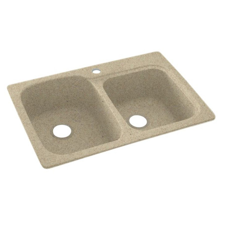 33-in D x 22-in W x 9-in H Solid Surface Dual Mount Double Bowl Kitchen Sink with 1-Hole in Prairie
