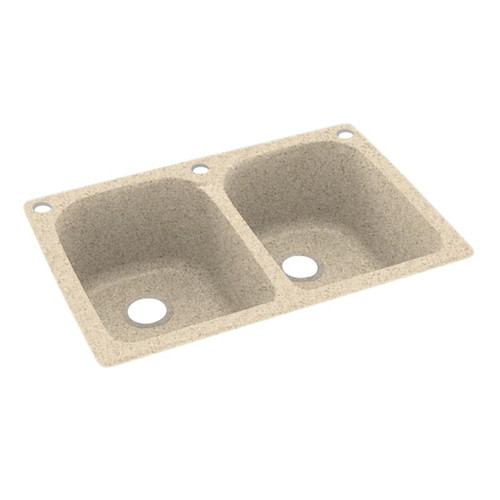 33-in D x 22-in W x 10.5-in H Solid Surface Dual Mount Double Bowl Kitchen Sink with 3-Hole in Bermuda Sand