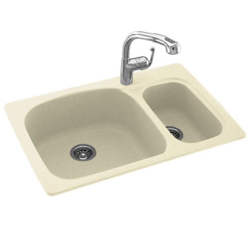 33-in D x 22-in W x 9.75-in H Solid Surface Dual Mount Double Bowl Kitchen Sink with 1-Hole in Bone
