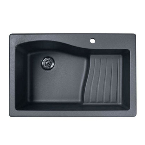 33-in D x 22-in W x 5.625-in H Granite Dual Mount Single Bowl Kitchen Sink with 1-Hole in Nero
