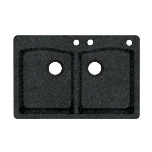 33-in D x 22-in W x 9.063-in H Granite Dual Mount Double Bowl Kitchen Sink with 3-Hole in Nero