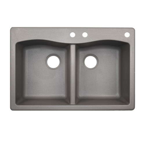 33-in D x 22-in W x 9.063-in H Granite Dual Mount Double Bowl Kitchen Sink with 3-Hole in Metallico